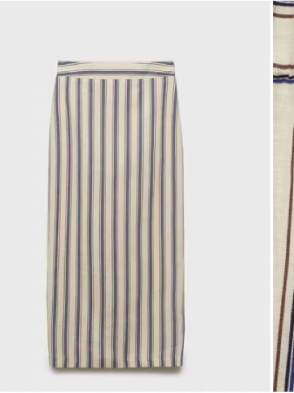 Mango Linen Pencil Skirt with Blue and Brown Stripe Detail